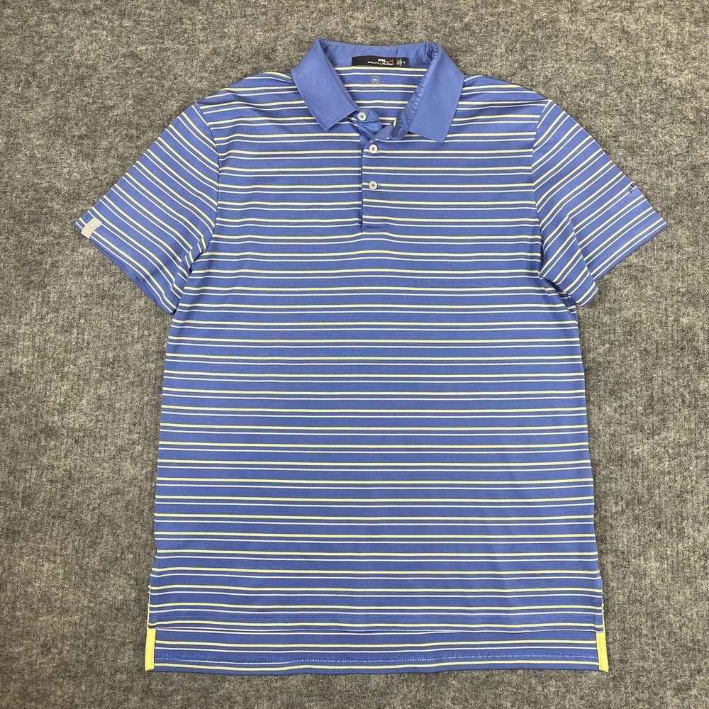 RLX Ralph Lauren Shirt Men Medium Blue Striped Golf Polo Performance Stretch